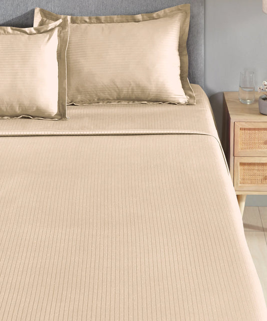 Classic Stripe Solid King Bedsheet Set, Snow Flakes|210 TC Cotton| 2 Pillow Covers