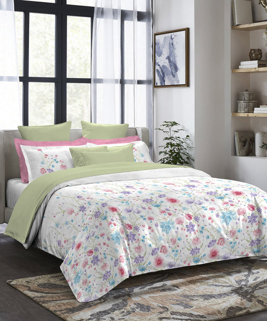 Indulgence Painterly Pattern King Bedsheet Set, Aviva|300TC Cotton| 4 Pillow Covers