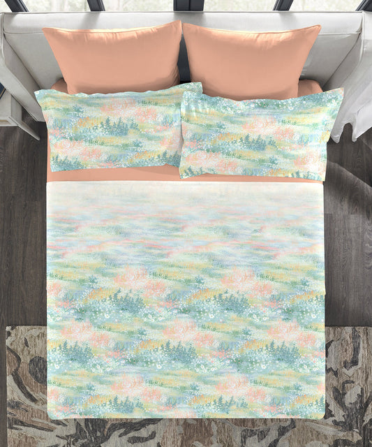 Indulgence Painterly Pattern King Bedsheet Set, Blossom|300TC Cotton| 4 Pillow Covers