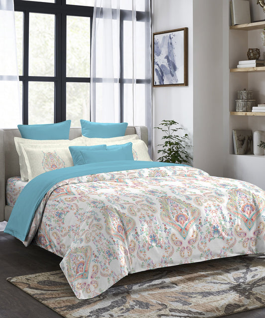 Indulgence Painterly Pattern King Bedsheet Set, Ruth|300TC Cotton| 4 Pillow Covers