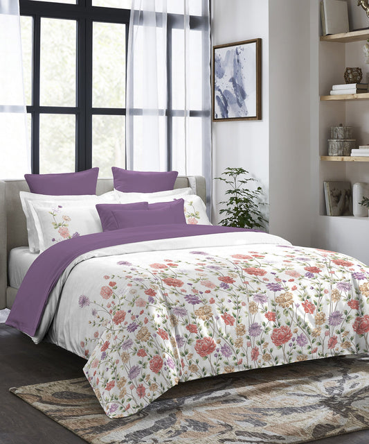 Indulgence Painterly Pattern King Bedsheet Set, Zaria|300TC Cotton| 4 Pillow Covers