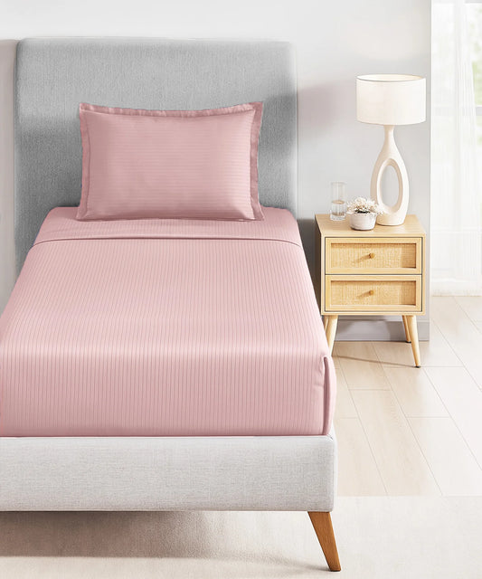 Classic Stripe Solid Dyed Single Bedsheet, 210TC, Pale Mauve