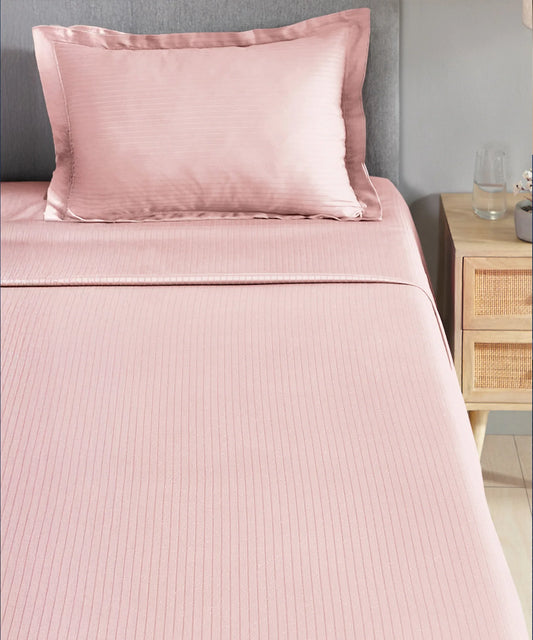 Classic Stripe Solid Dyed Single Bedsheet, 210TC, Pale Mauve