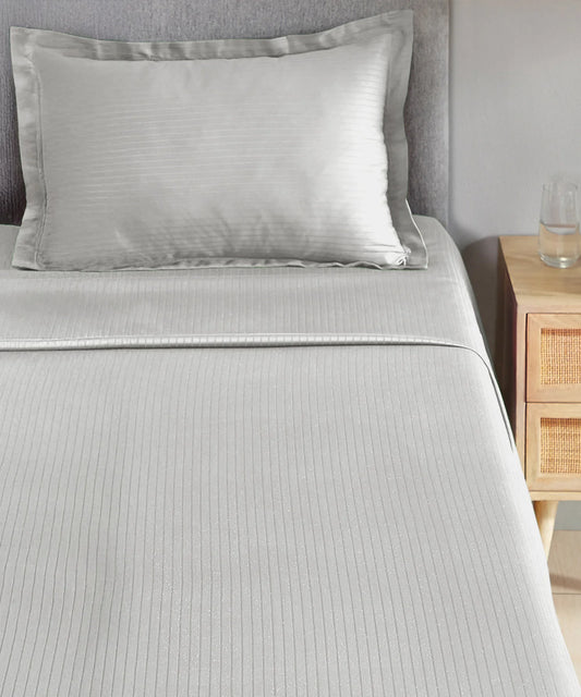 Classic Stripe Solid Dyed Single Bedsheet, 210TC, Snow Flake