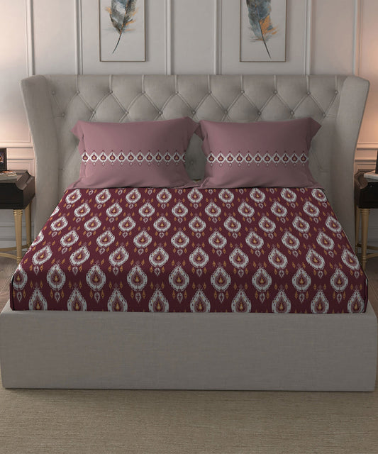 Comfort Living Queen Bedsheet Set, Daniyal Maroon|120 TC Cotton|2 pillow covers