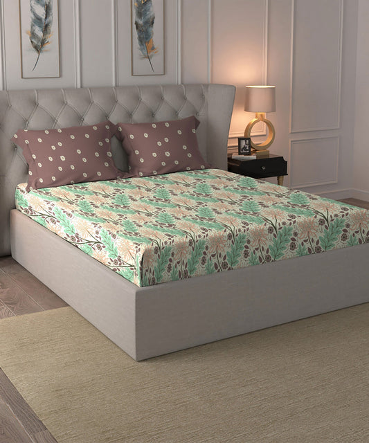 Comfort Living Queen Bedsheet Set, Serene Brown| 120 TC Cotton|2 Pillow Cover