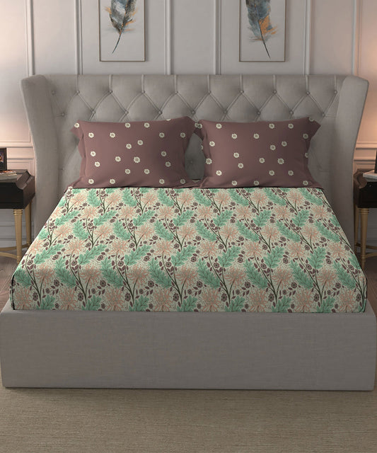 Comfort Living Queen Bedsheet Set, Serene Brown| 120 TC Cotton|2 Pillow Cover