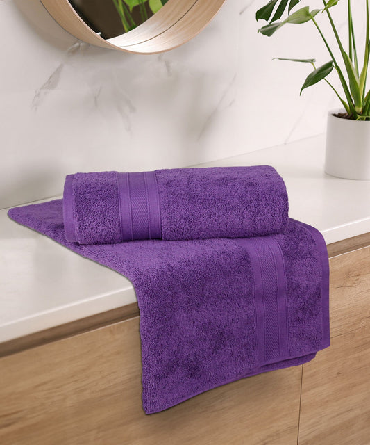 Soft Comfort 2Pc Bath Towel Set, Plum|509 GSM Cotton|Air Rich Technology