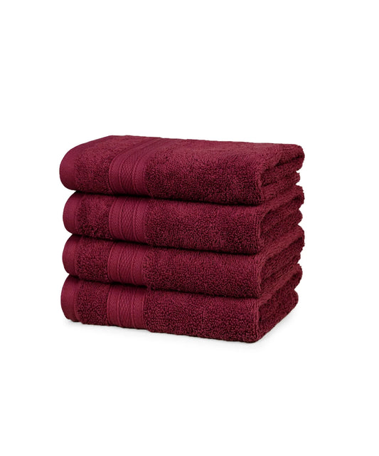 Soft Comfort 4Pc Hand Towel Set, Red Wine|509 GSM Cotton|Air Rich Technology