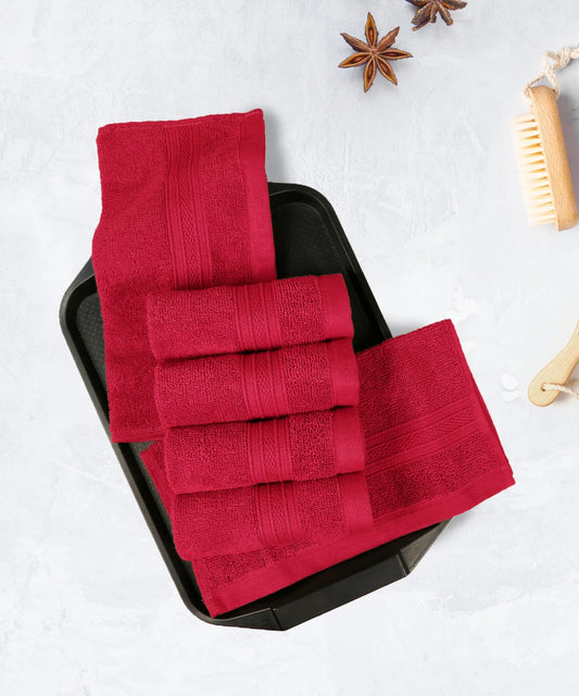Soft Comfort 6Pc Face Towel Set, Red|509 GSM Cotton|Air Rich Technology