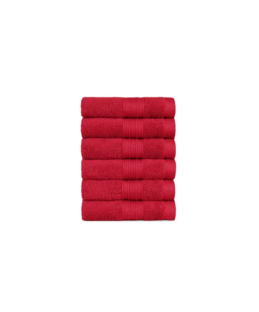 Soft Comfort 6Pc Face Towel Set, Red|509 GSM Cotton|Air Rich Technology