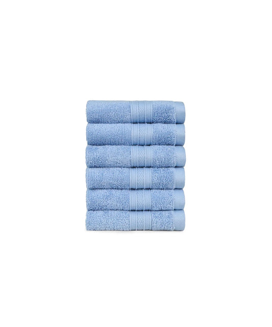 Soft Comfort 6Pc Face Towel Set, Allure, Blue|509 GSM Cotton|Air Rich Technology