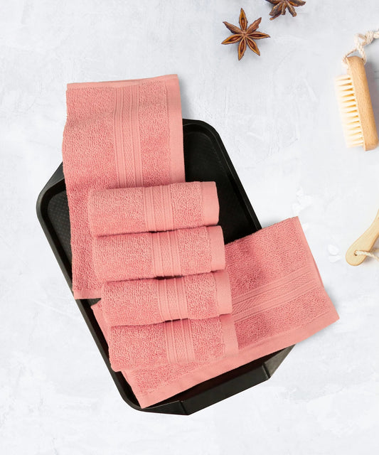 Soft Comfort 6Pc Face Towel Set, Coral|509 GSM Cotton|Air Rich Technology