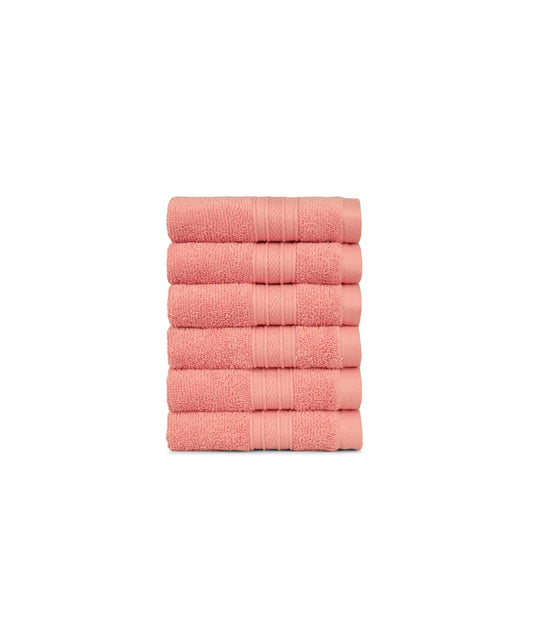 Soft Comfort 6Pc Face Towel Set, Coral|509 GSM Cotton|Air Rich Technology