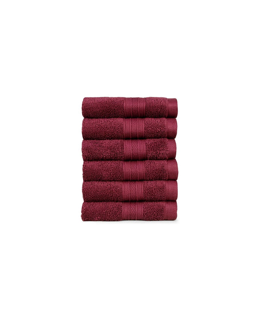 Soft Comfort 6Pc Face Towel Set, Red Wine|509 GSM Cotton|Air Rich Technology