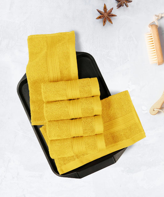 Soft Comfort 6Pc Face Towel Set, Mustard, Yellow|509 GSM Cotton|Air Rich Technology