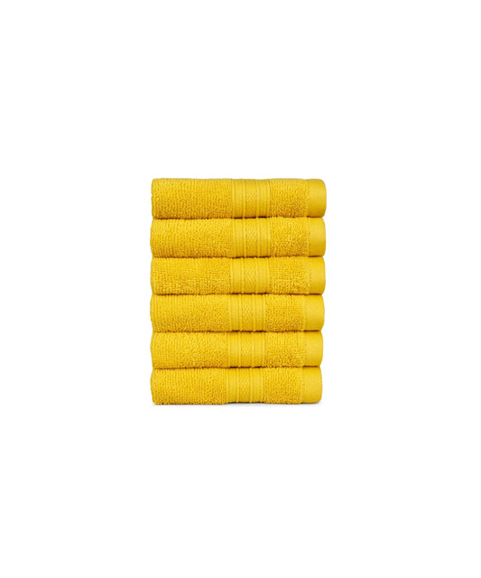 Soft Comfort 6Pc Face Towel Set, Mustard, Yellow|509 GSM Cotton|Air Rich Technology