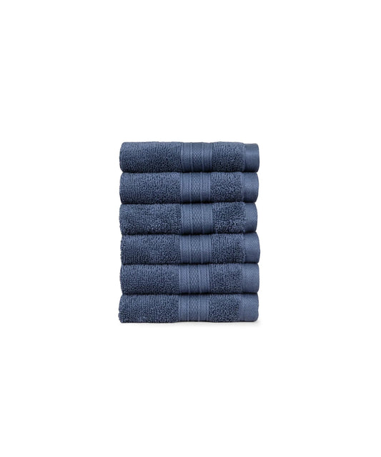 Soft Comfort 6Pc Face Towel Set,Navy|509 GSM Cotton|Air Rich Technology