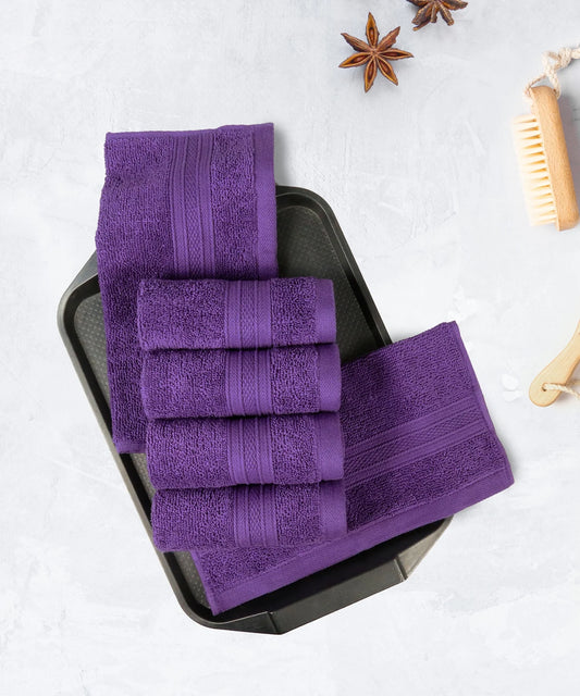 Soft Comfort 6Pc Face Towel Set,Plum,Purple|509 GSM Cotton|Air Rich Technology