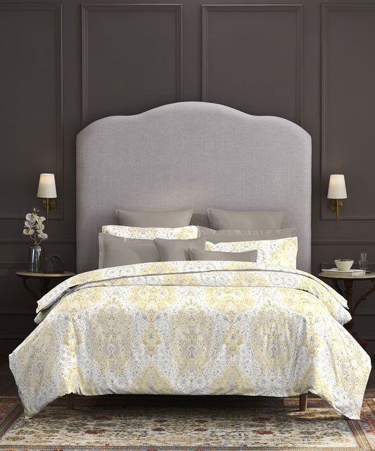 Nectarsoft King Bedsheet Set, Bernice Yellow|400 TC Cotton| 4 Pillow Cover