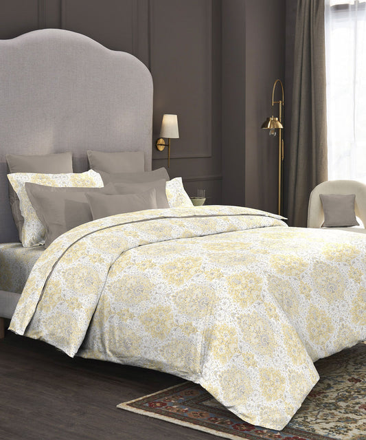 Nectarsoft King Bedsheet Set, Bernice Yellow|400 TC Cotton| 4 Pillow Cover