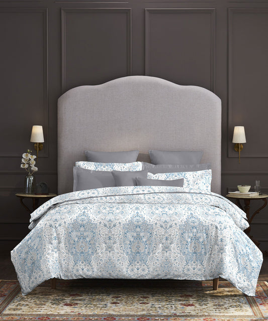 Nectarsoft King Bedsheet Set, Bernice Blue|400 TC Cotton| 4 Pillow Cover