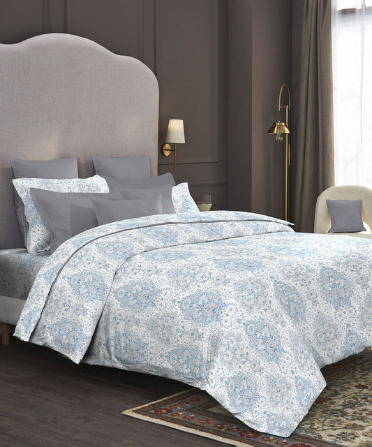 Nectarsoft King Bedsheet Set, Bernice Blue|400 TC Cotton| 4 Pillow Cover