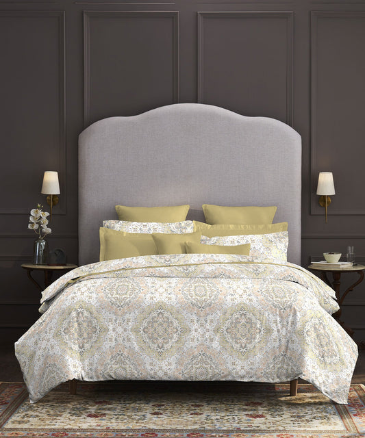Nectarsoft King Bedsheet Set, Matilda Olive|400 TC Cotton| 4 Pillow Cover
