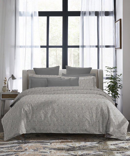 Indulgence King Bedsheet Set, Notch Charcoal|300 TC Cotton|4 Pillow Covers