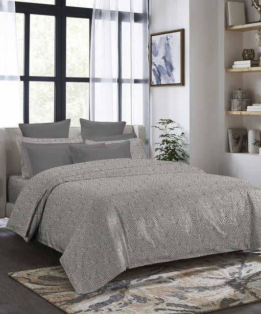 Indulgence King Bedsheet Set, Notch Charcoal|300 TC Cotton|4 Pillow Covers