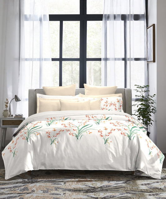 Indulgence King Bedsheet Set, Eloise Peach|300 TC Cotton|4 Pillow Covers
