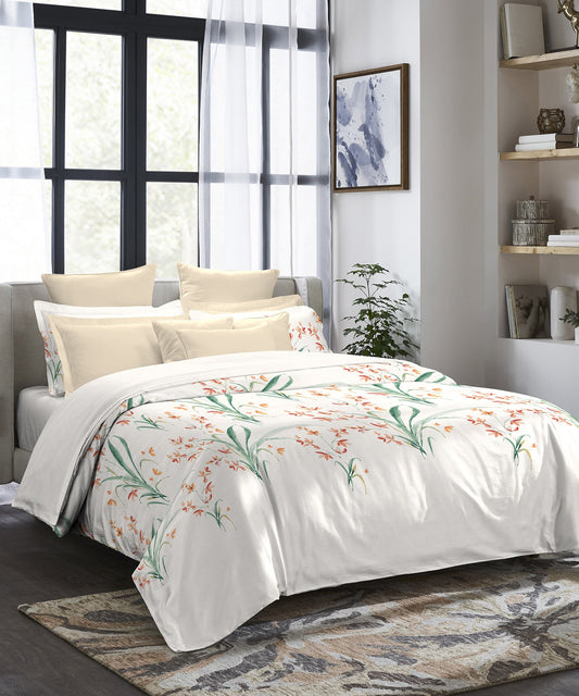 Indulgence King Bedsheet Set, Eloise Peach|300 TC Cotton|4 Pillow Covers