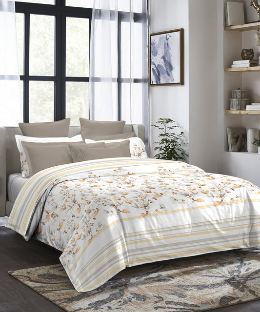 Indulgence King Bedsheet Set, Camellia Ochre|300 TC Cotton|4 Pillow Covers