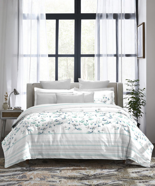 Indulgence King Bedsheet Set, Camellia Marine|300 TC Cotton|4 Pillow Covers