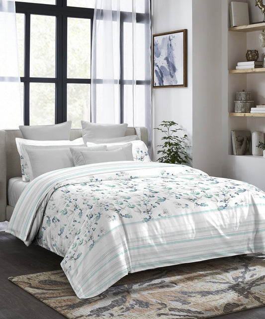 Indulgence King Bedsheet Set, Camellia Marine|300 TC Cotton|4 Pillow Covers