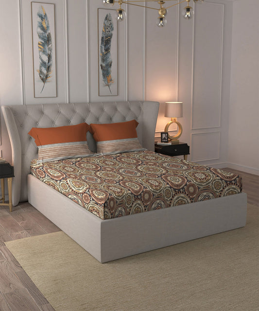 Dusk & Dawn Queen Bedsheet Set, Blair Red| 144 TC Cotton|2 Pillow Covers
