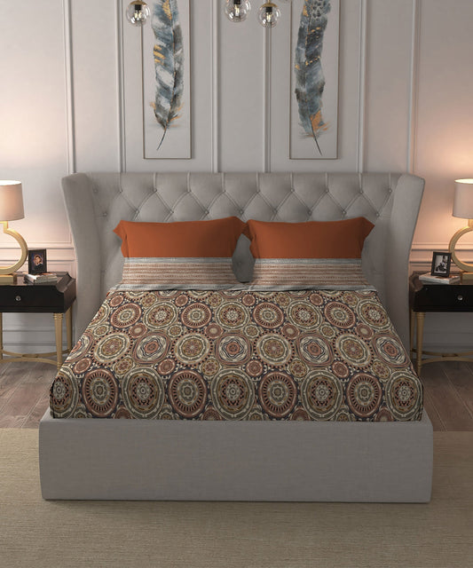 Dusk & Dawn Queen Bedsheet Set, Blair Red| 144 TC Cotton|2 Pillow Covers