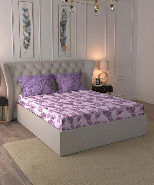 Dusk & Dawn Queen Bedsheet Set, Dandelion Purple|144 TC Cotton|2 Pillow Covers