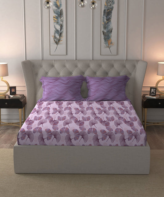 Dusk & Dawn Queen Bedsheet Set, Dandelion Purple|144 TC Cotton|2 Pillow Covers