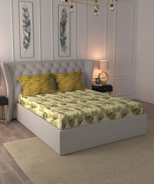 Dusk & Dawn Queen Bedsheet Set, Dandelion Yellow|144 TC Cotton|2 Pillow Covers