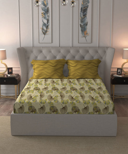 Dusk & Dawn Queen Bedsheet Set, Dandelion Yellow|144 TC Cotton|2 Pillow Covers