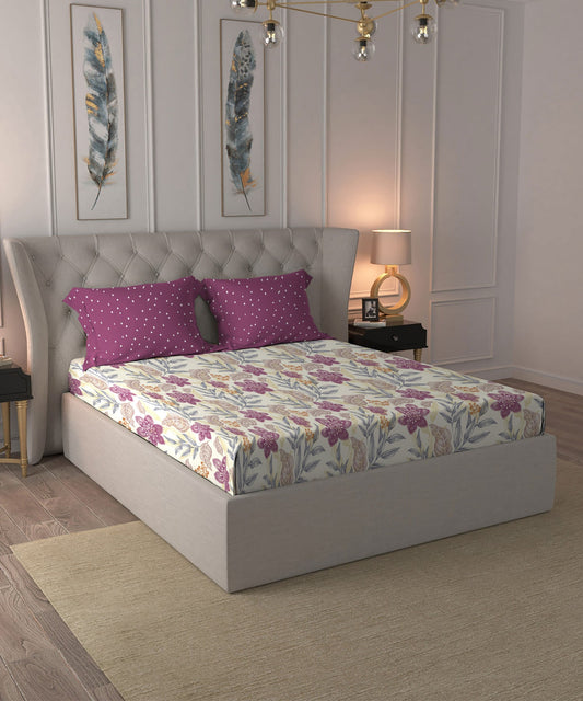 Dusk & Dawn Queen Bedsheet Set, Glitter Pink|144 TC Cotton|2 Pillow Covers