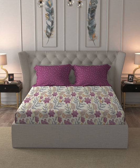 Dusk & Dawn Queen Bedsheet Set, Glitter Pink|144 TC Cotton|2 Pillow Covers