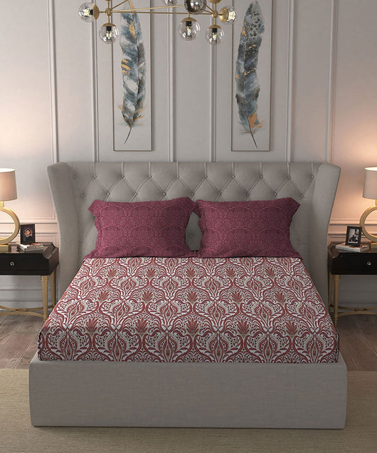 Celebration Queen Bedsheet Set, Gulnaz Pink|144 TC Cotton|2 Pillow Covers