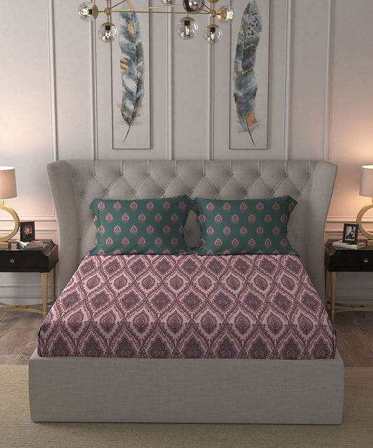 Celebration Queen Bedsheet Set, Noor Pink|144 TC Cotton|2 Pillow Covers