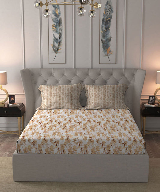 Celebration Queen Bedsheet Set, Shabnam Brown|144 TC Cotton|2 Pillow Covers