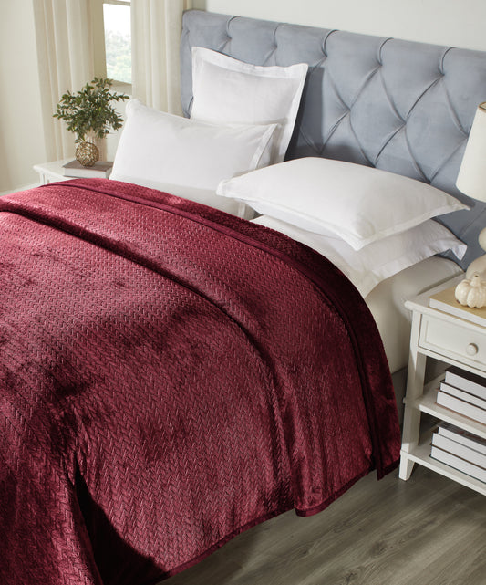 Home Essentials Style Me Jacquard Double Blanket, 290GSM, Ruby