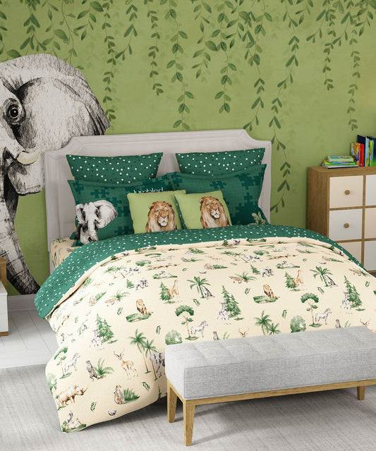 Juniors King Bedsheet Set, Jigsaw Jungle|144 TC Cotton|2 Pillow Covers