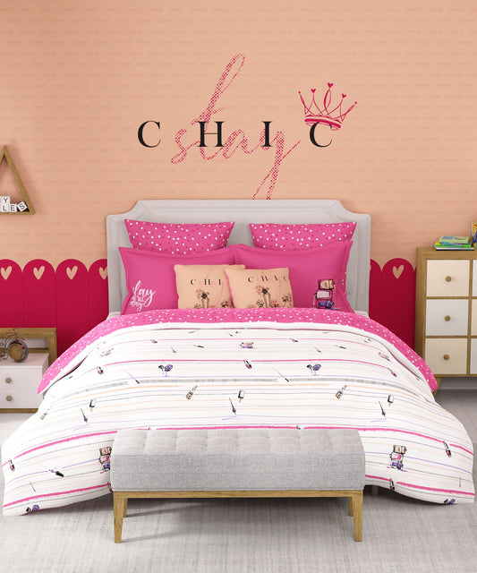 Juniors King Bedsheet Set, Slumber Party|144 TC Cotton|2 Pillow Covers