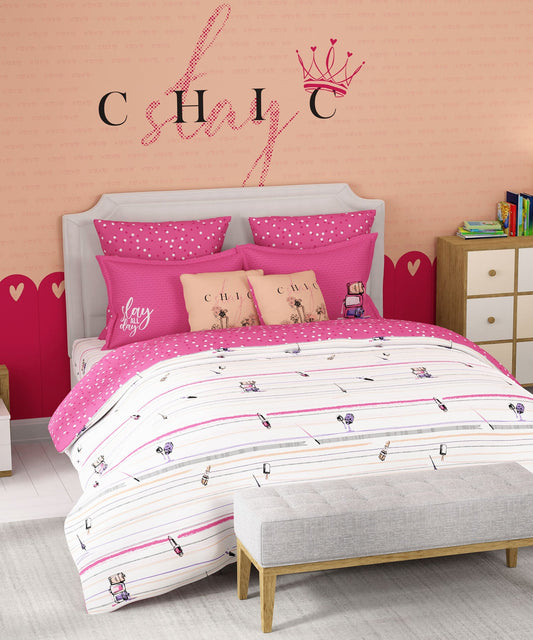 Juniors King Bedsheet Set, Slumber Party|144 TC Cotton|2 Pillow Covers